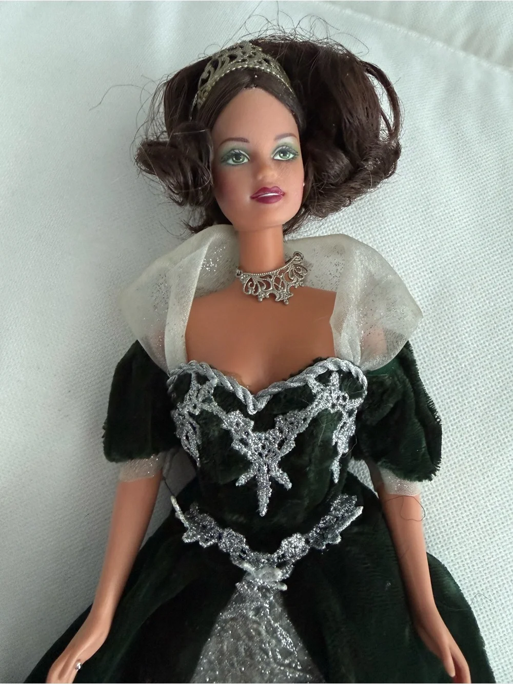 Barbie Green Velvet Dress with Silver Mesh Detail